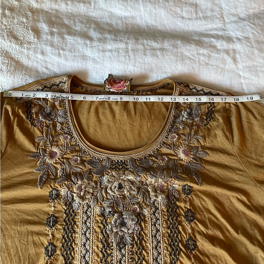 Johnny Was Yellow Embroidered 3/4 Sleeve Tunic - Picture 6 of 9